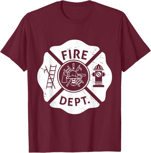 Fire Department Logo Uniform Fireman Symbol Firefighter Gear T-Shirt - T-Shirt | Maroon