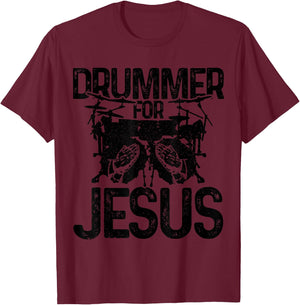 Drummer For Jesus Praying Hands Drums Christian Drummer T-Shirt - T-Shirt | Maroon