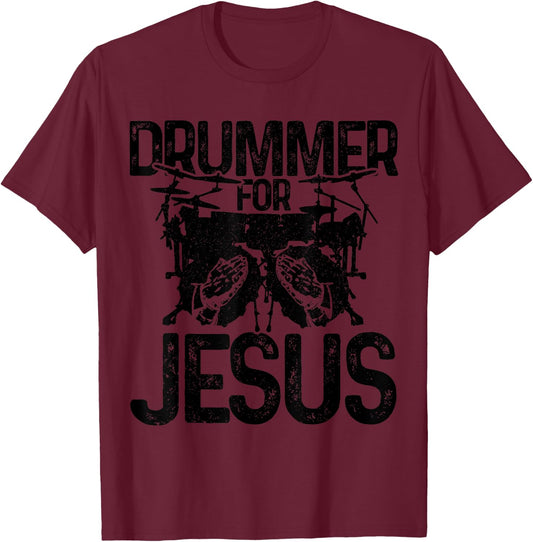 Drummer For Jesus Praying Hands Drums Christian Drummer T-Shirt - T-Shirt | Maroon