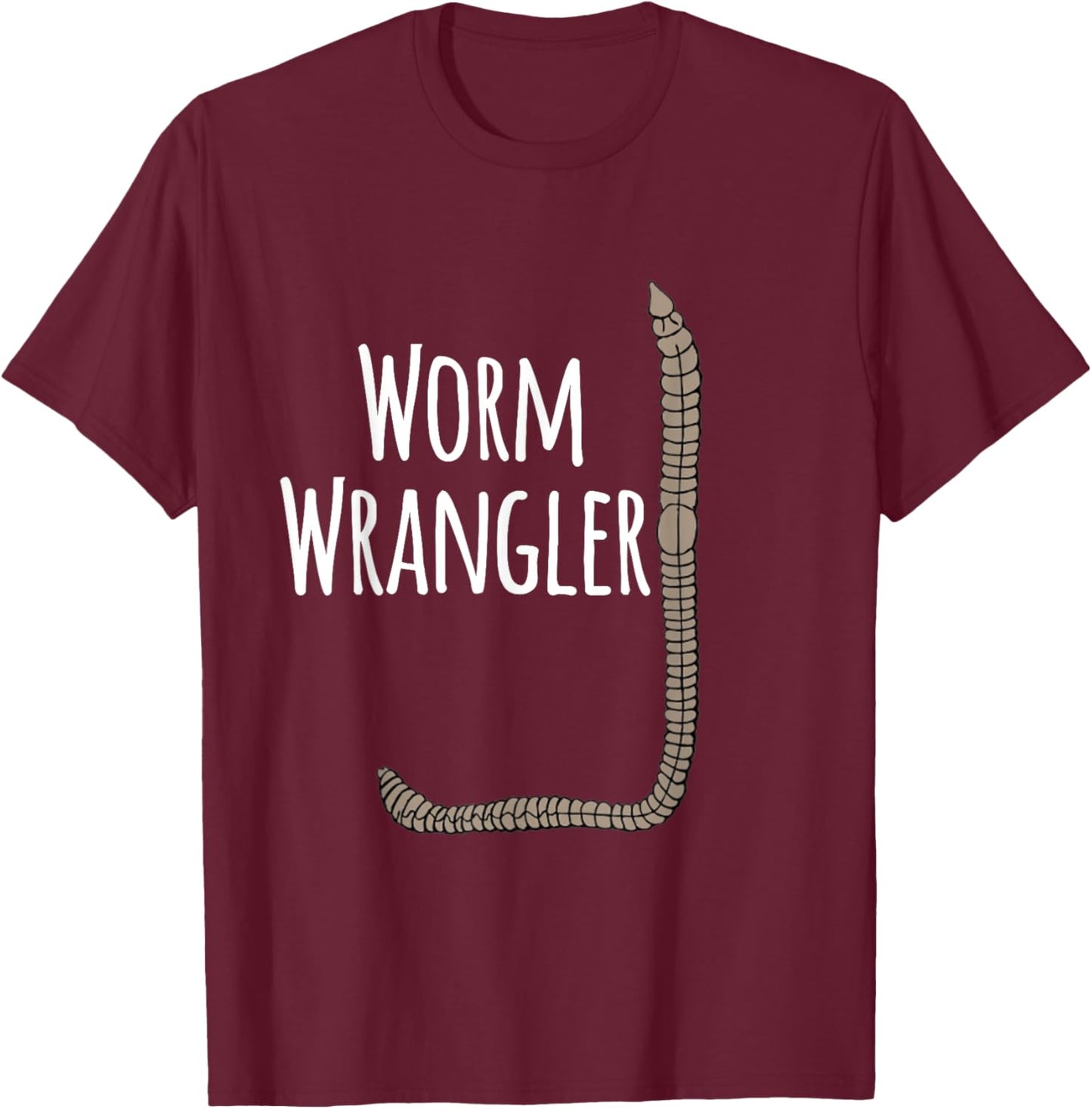 Worm Wrangler composting vermicomposting White Print T-Shirt - T-Shirt | Maroon