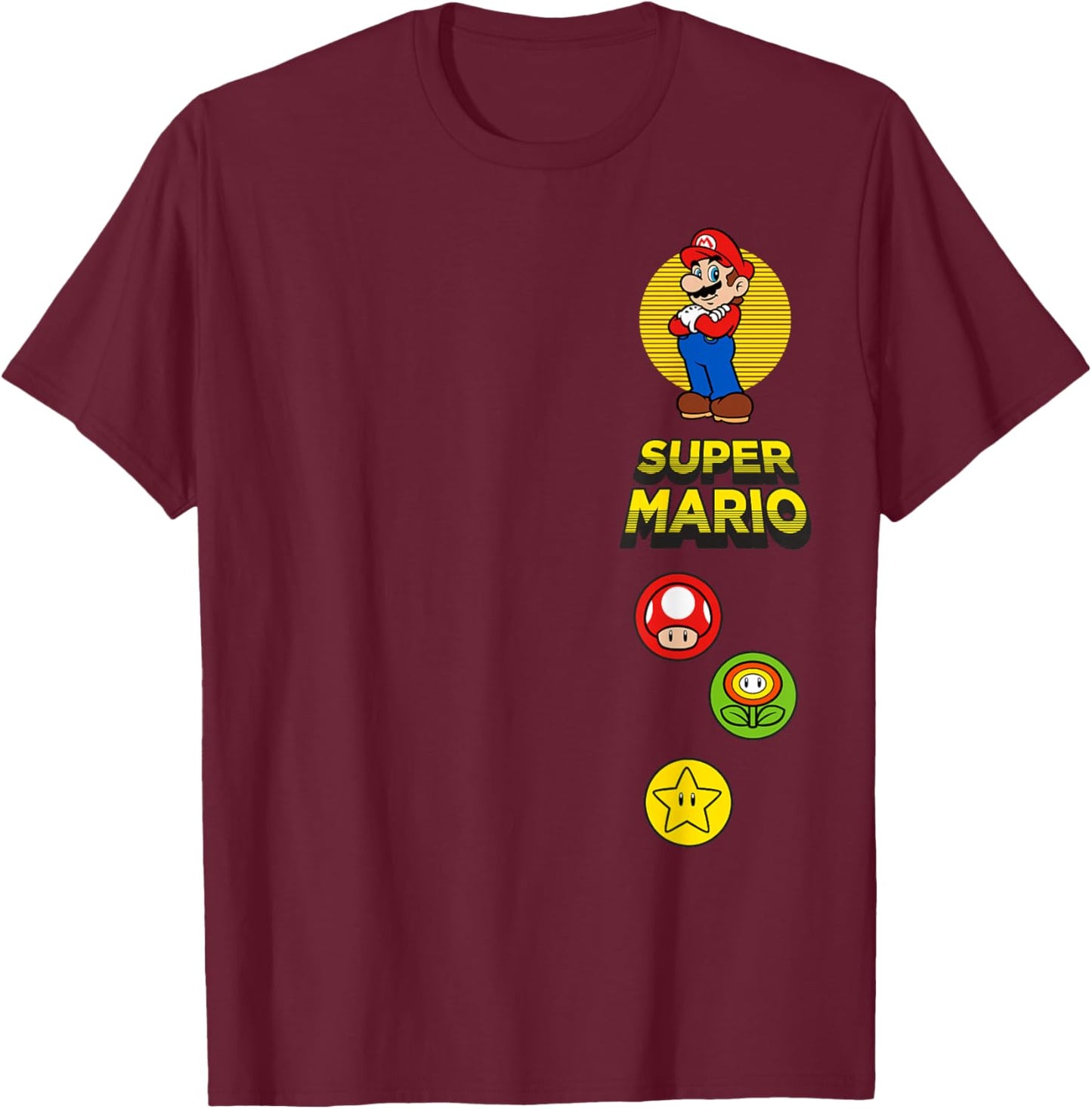 Super Mario Bros Power Up Vintage Game Icons T-Shirt - T-Shirt | Maroon