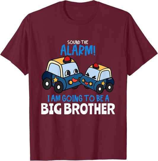 Kids Big Brother Police Car Gift Sound the Alarm Toddler T-Shirt - T-Shirt | Maroon