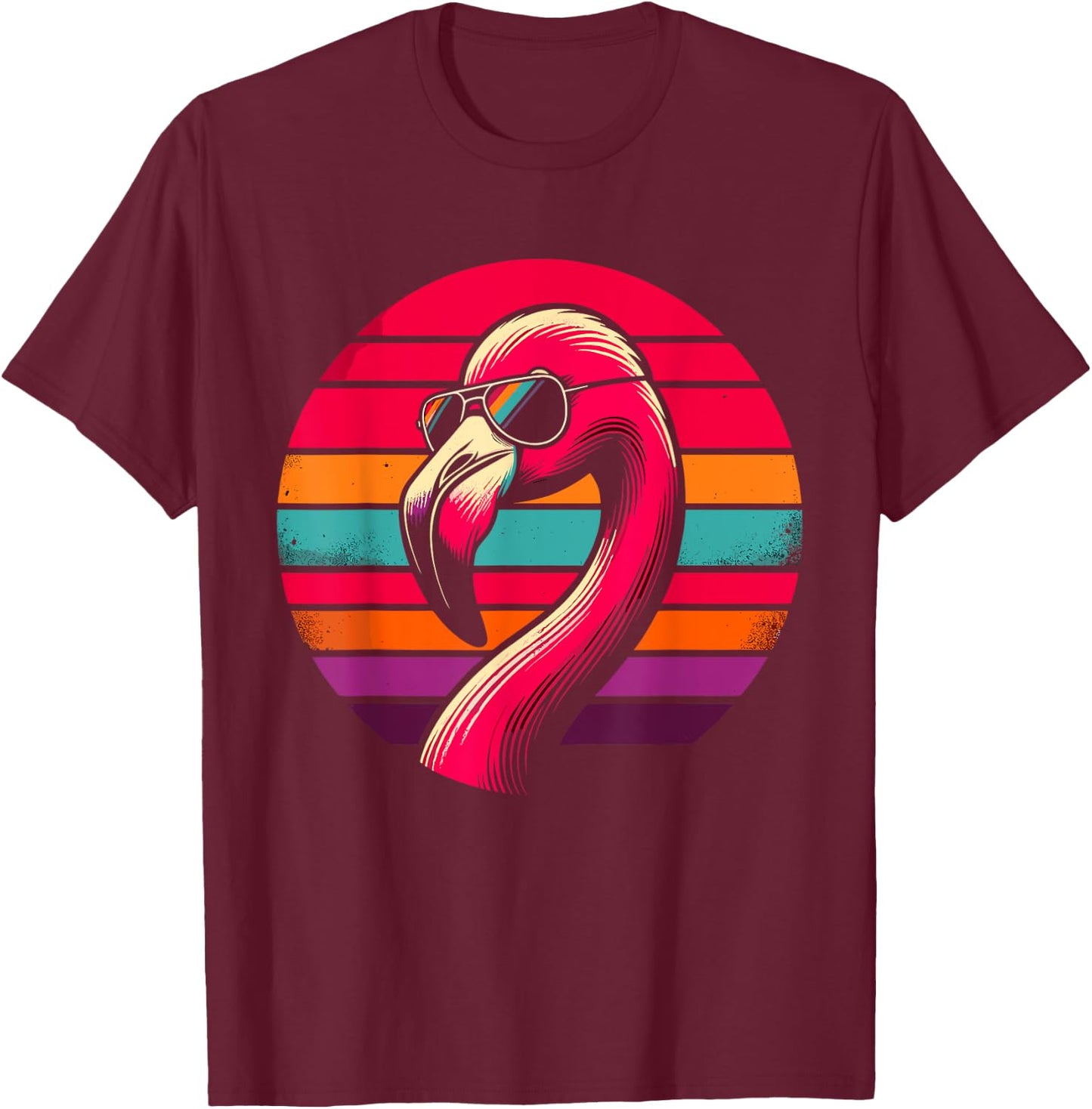 Retro Flamingo with Sunglasses T-Shirt - T-Shirt | Maroon