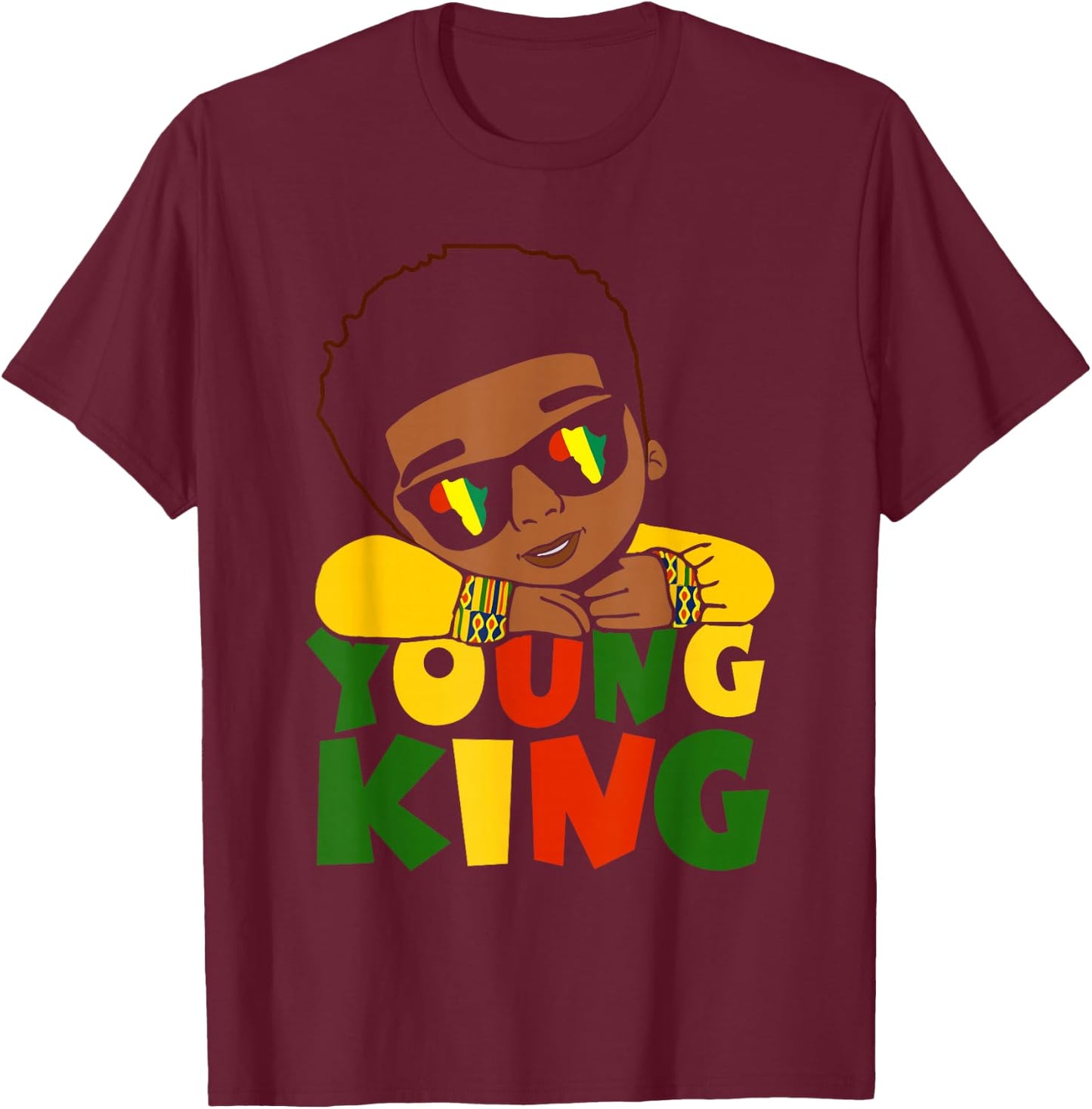 Black Young King Black History Month Kids Afro Boys Men T-Shirt - T-Shirt | Maroon