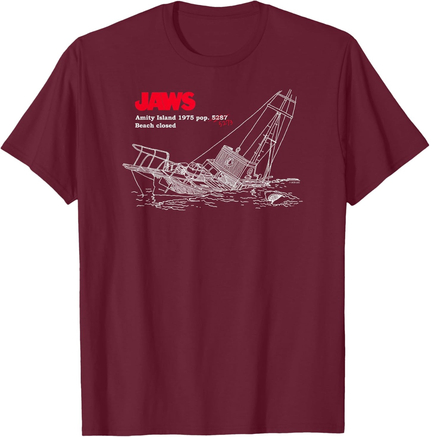 Jaws Amity Island Boat T-Shirt - T-Shirt | Maroon