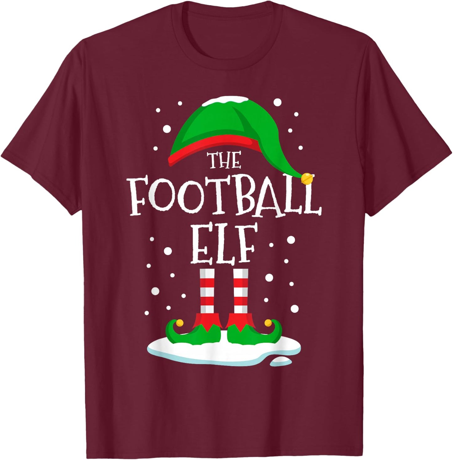 The Football Elf Christmas Family Matching Xmas Group Funny T-Shirt - T-Shirt | Maroon