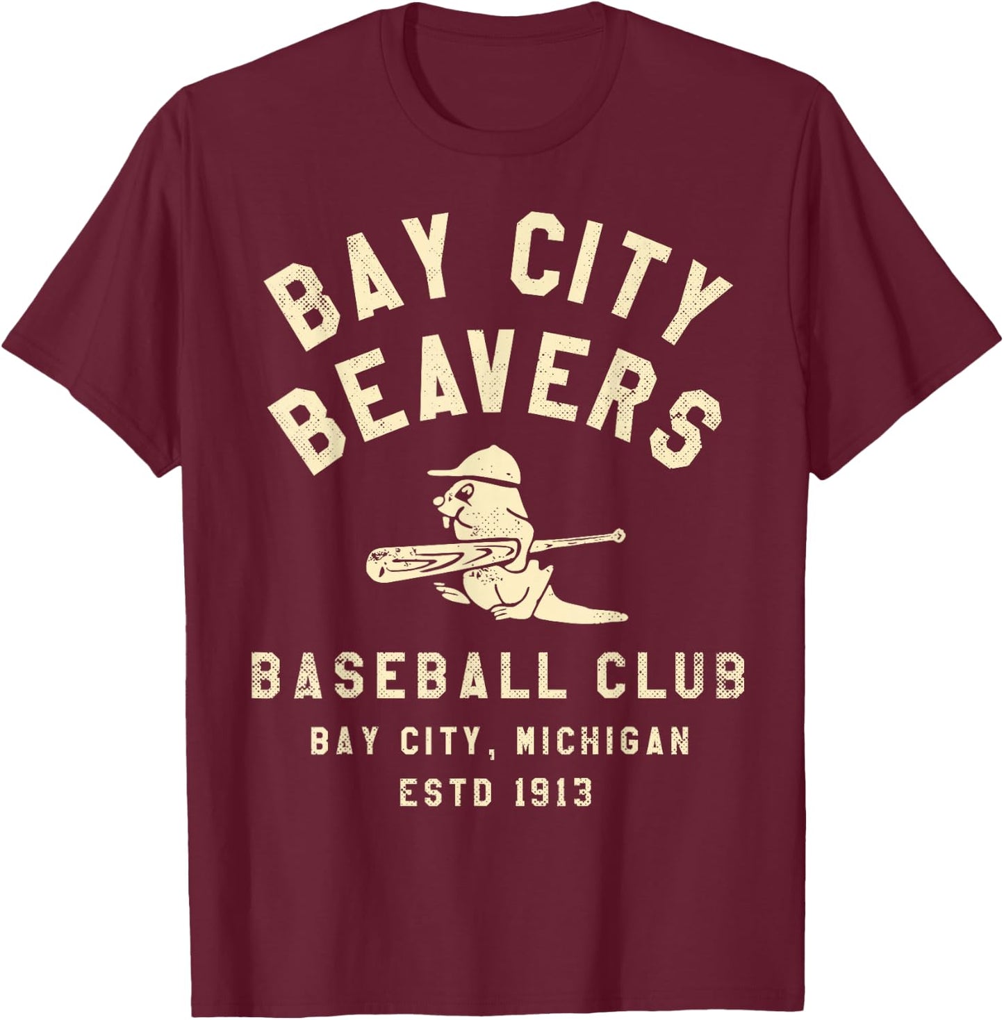 Bay City Beavers Michigan Vintage Defunct Baseball T-Shirt - T-Shirt | Maroon