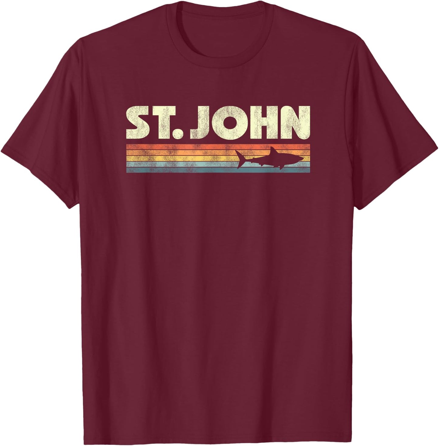 Retro St John USVI Shark Vintage Souvenir Boys Girls T-Shirt - T-Shirt | Maroon