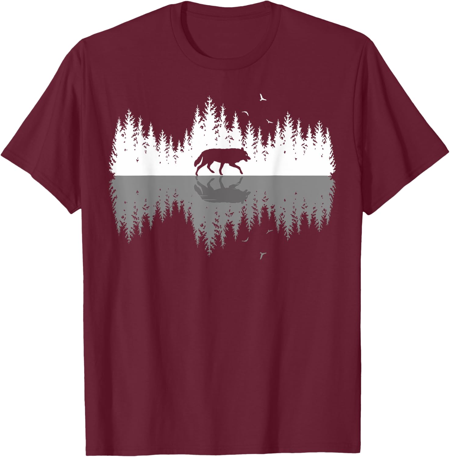 Trees Reflection Wolf Wildlife Forest Nature Animal Outdoor T-Shirt - T-Shirt | Maroon