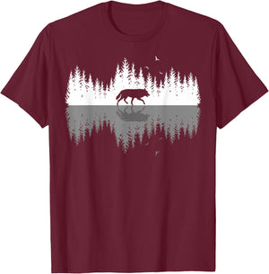 Trees Reflection Wolf Wildlife Forest Nature Animal Outdoor T-Shirt - T-Shirt | Maroon