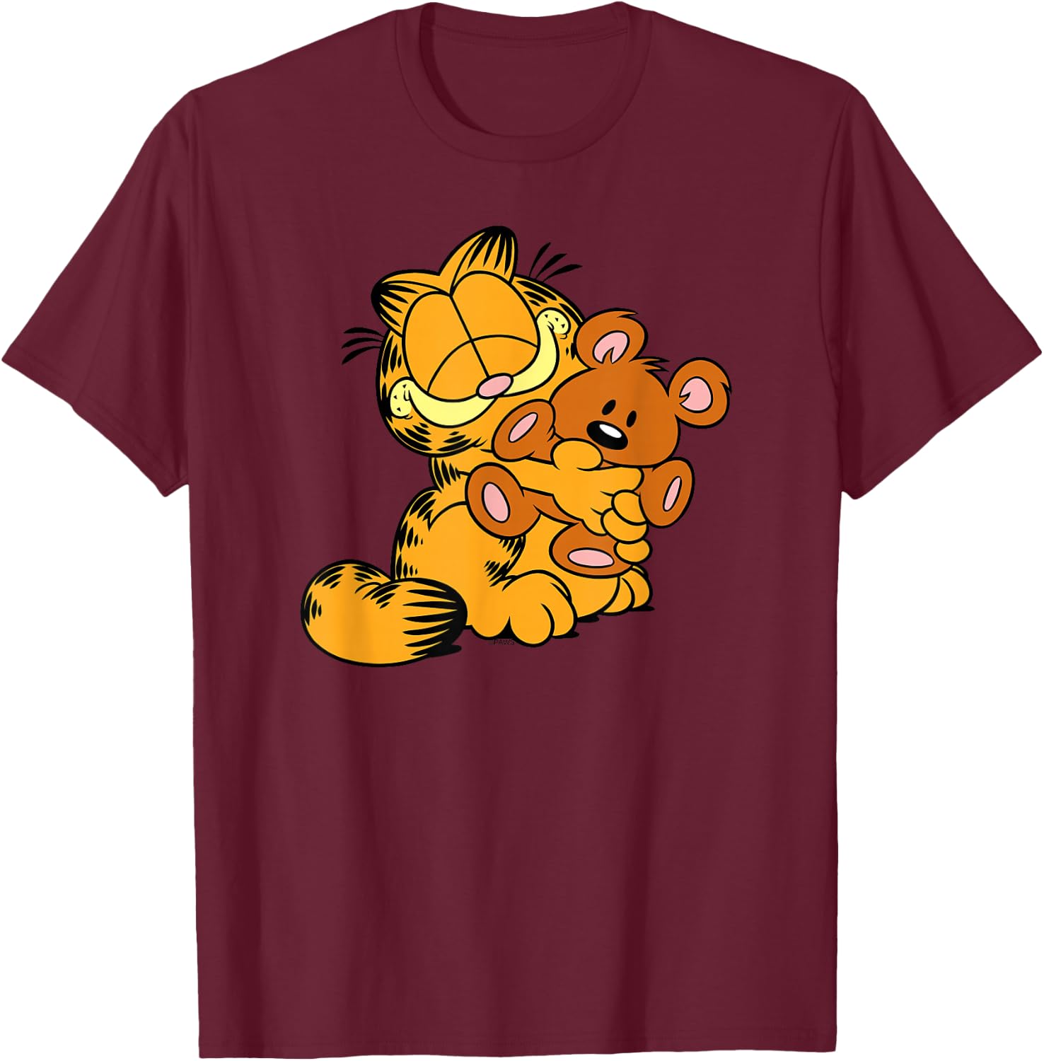 Garfield Hugging Pooky Cartoon Cat T-Shirt - T-Shirt | Maroon