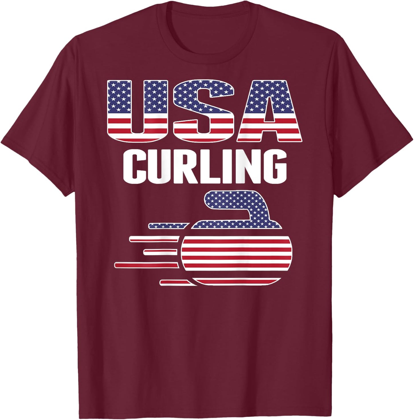 USA Team Curling Rock Jersey American Flag Winter Sport Gift Kids Men T-Shirt - T-Shirt | Maroon