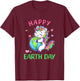 Cute Unicorn Happy Earth Day Groovy Women Girls Kids T-Shirt - T-Shirt | Maroon