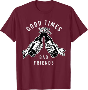 Good Times Bad Friends x Beer Cheers x Skeleton Blackwork T-Shirt - T-Shirt | Maroon