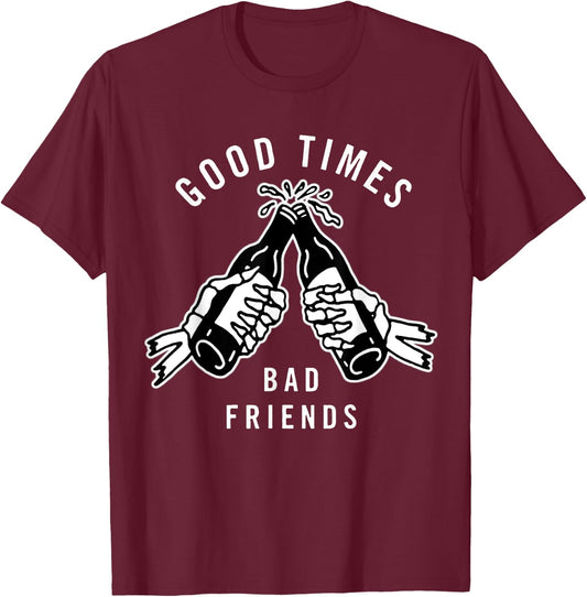 Good Times Bad Friends x Beer Cheers x Skeleton Blackwork T-Shirt - T-Shirt | Maroon