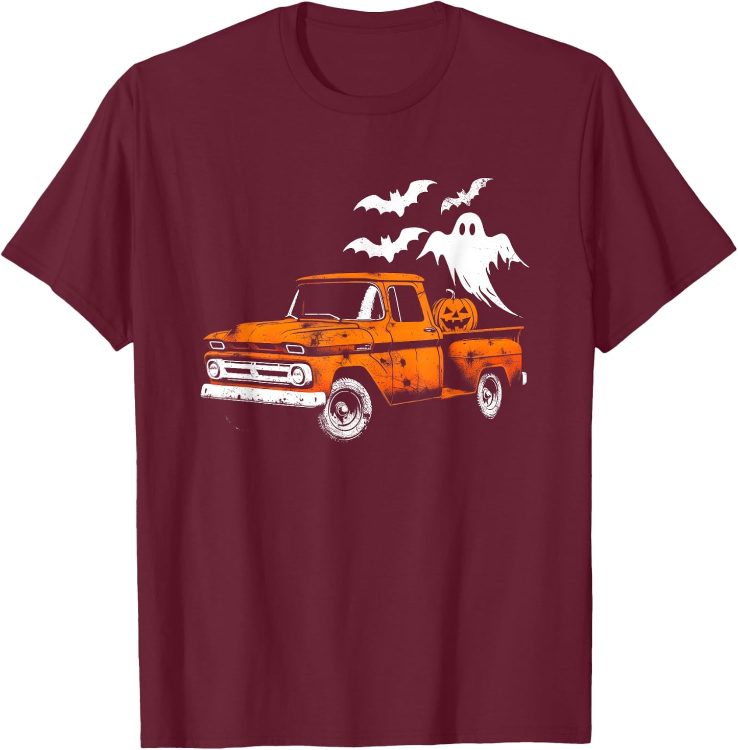 Jack O' Lantern Pickup Truck - Creepy Ghosts Halloween Lover T-Shirt - T-Shirt | Maroon