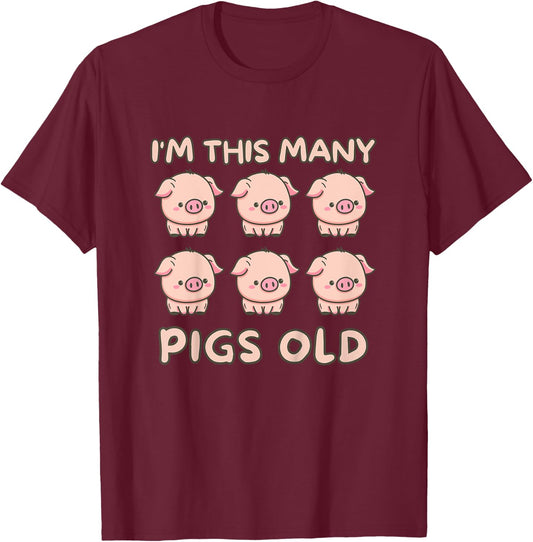 Kids I'm This Many Pigs Old - 6th Birthday Pig 6 Years Old Bday T-Shirt - T-Shirt | Maroon