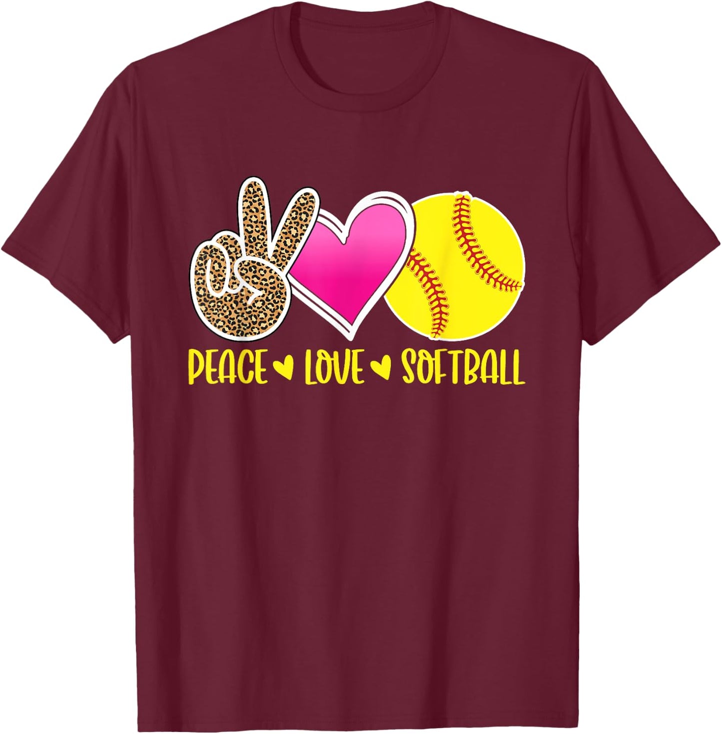 Peace Love Softball For Teen Girls | Peace Love Play T-Shirt - T-Shirt | Maroon