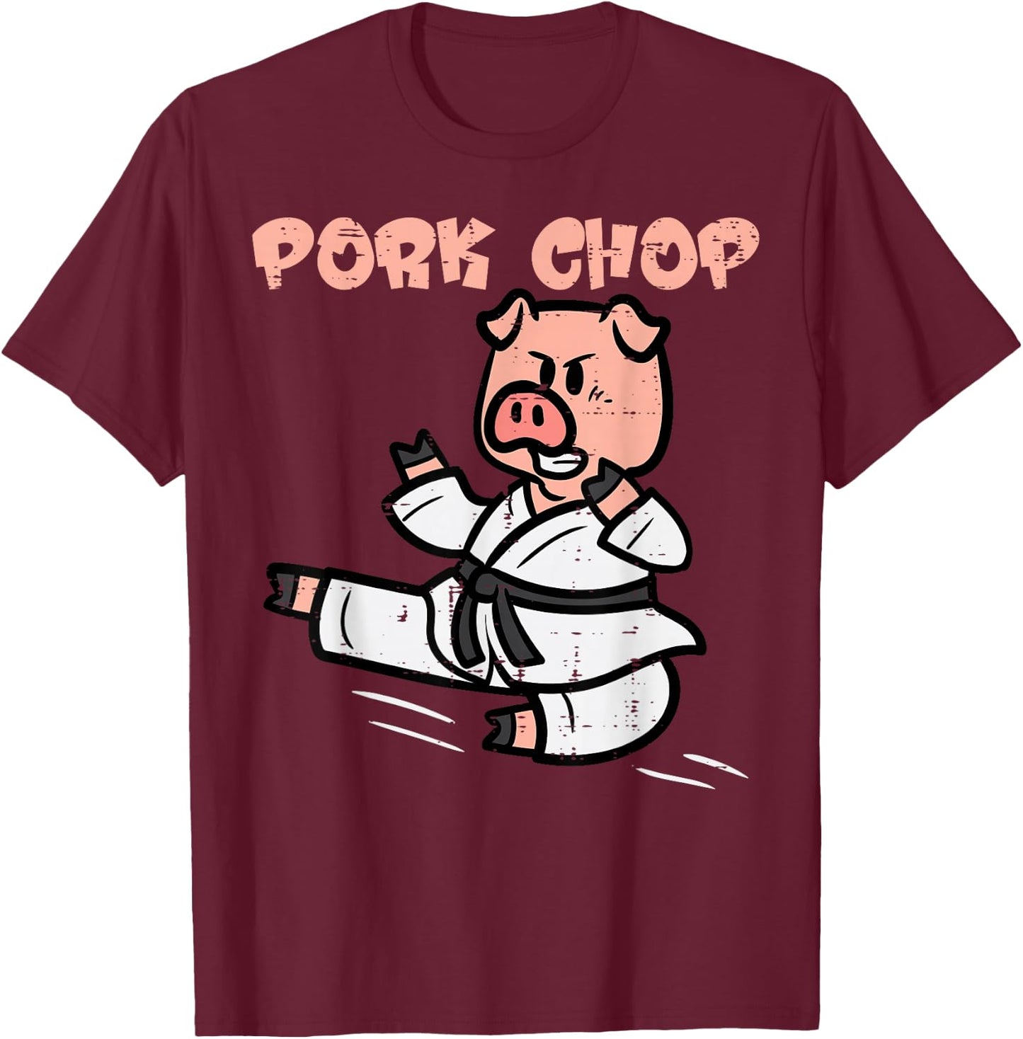Pig Karate Pork Chop Funny Hog Swine Pun Men Boys Kids Women T-Shirt - T-Shirt | Maroon
