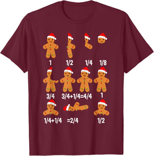 Christmas Math Teacher Equation Gingerbread With Santa Hat Women Girls Kids T-Shirt - T-Shirt | Maroon