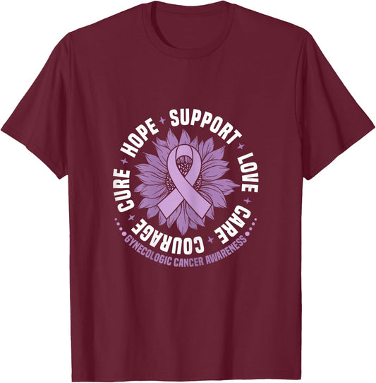 Gynecologic Cancer Awareness Hope Support Love Cure Courage T-Shirt - T-Shirt | Maroon