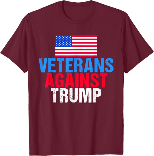 Veterans Against Trump American Flag Vintage Patriot Saying T-Shirt - T-Shirt | Maroon