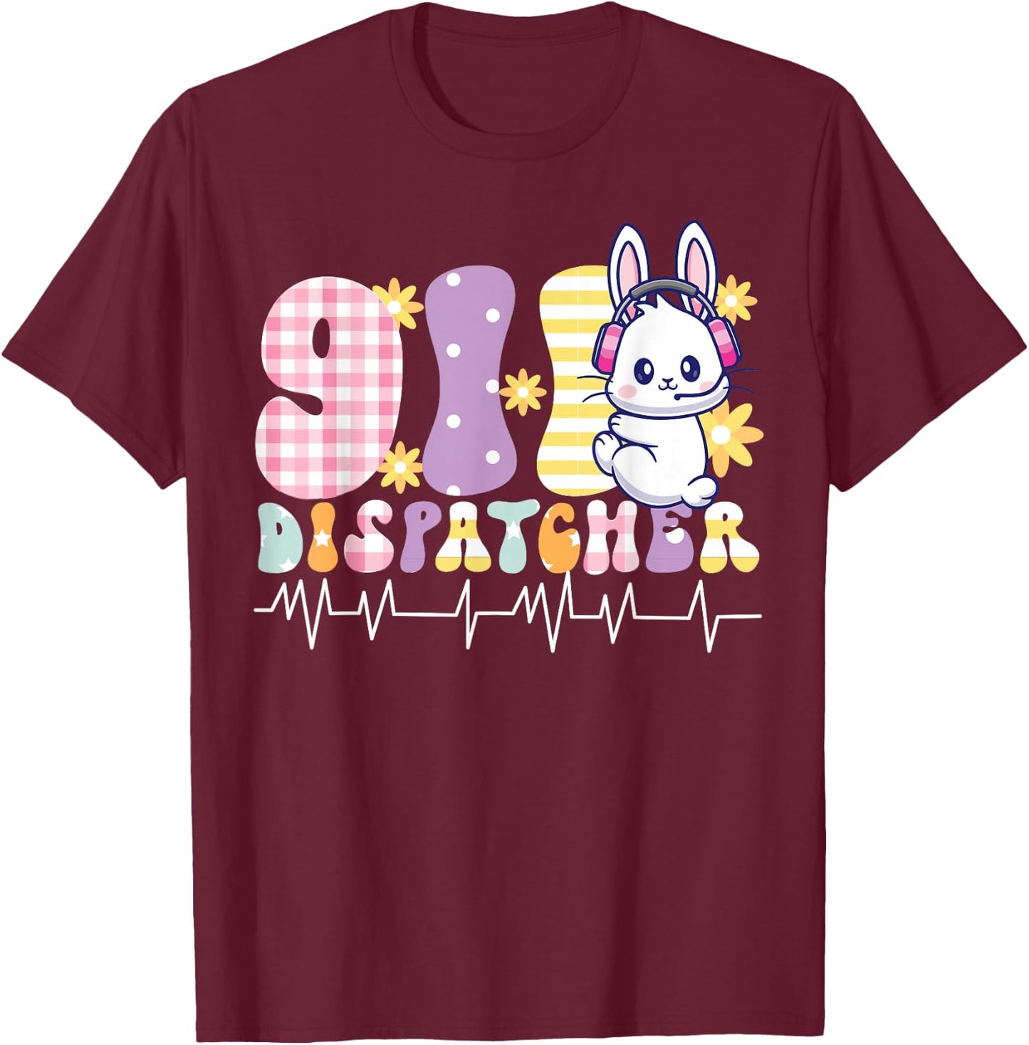 911 Dispatcher Thin Gold Yellow Line Easter 911 Dispatcher T-Shirt - T-Shirt | Maroon