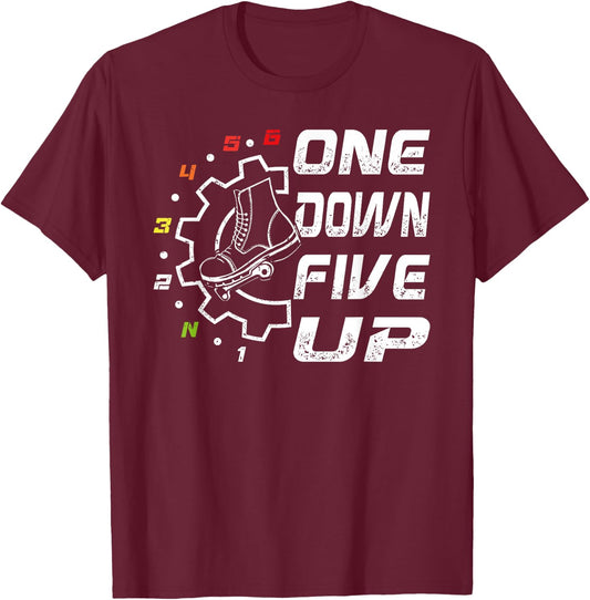Cool 1 Down 5 up Motorcycle With Shift Pattern Graphic T-Shirt - T-Shirt | Maroon