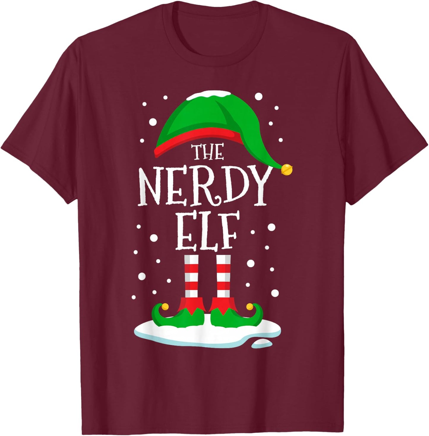 The Nerdy Elf Christmas Family Matching Xmas Group Funny T-Shirt - T-Shirt | Maroon