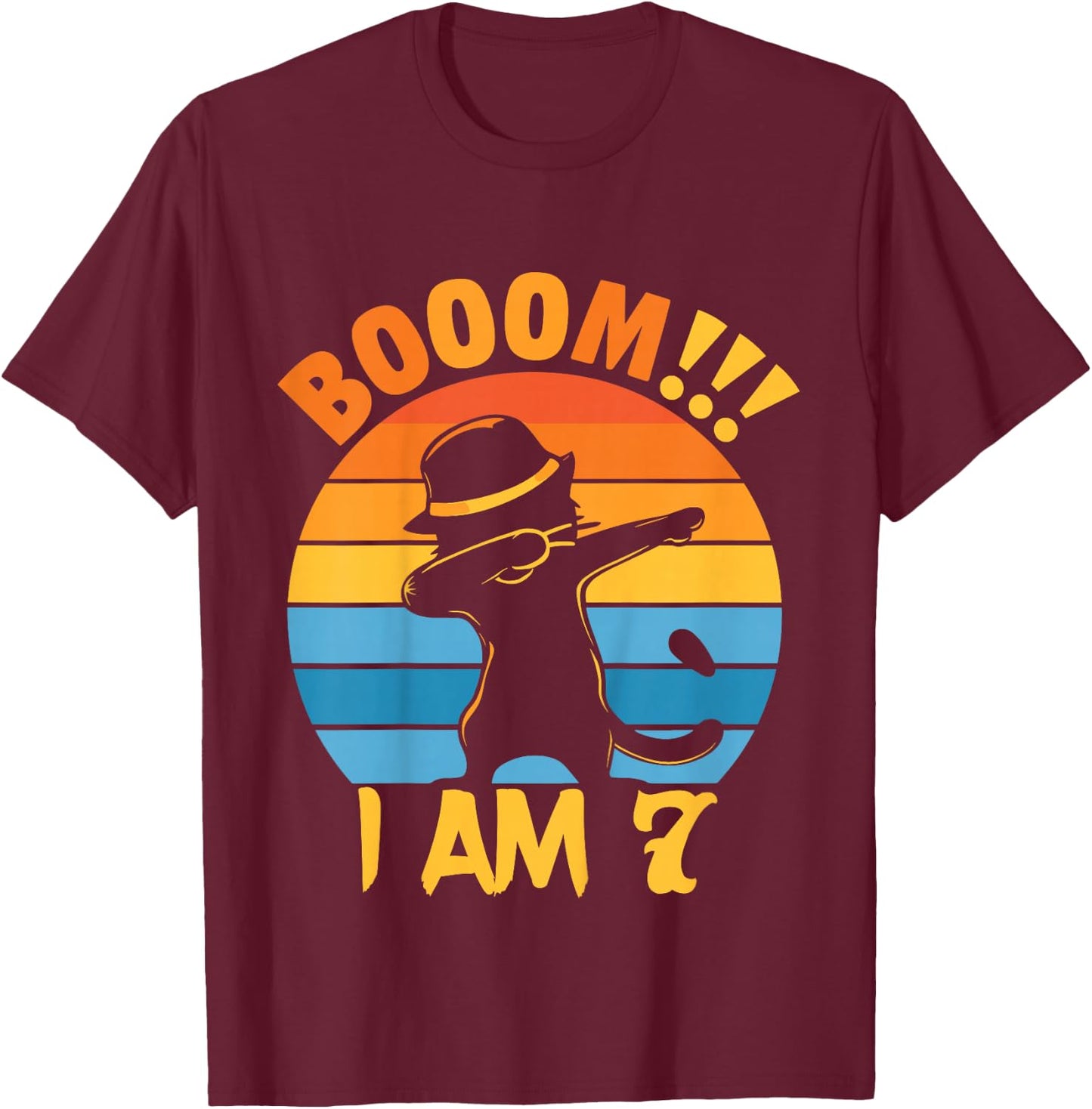 Kids 7th Birthday Cat Dabbing 7 Year Old Birthday Boy Girl T-Shirt - T-Shirt | Maroon