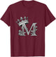 Grey Color Letter M Initial + Crown Grey Graphic T-Shirt - T-Shirt | Maroon