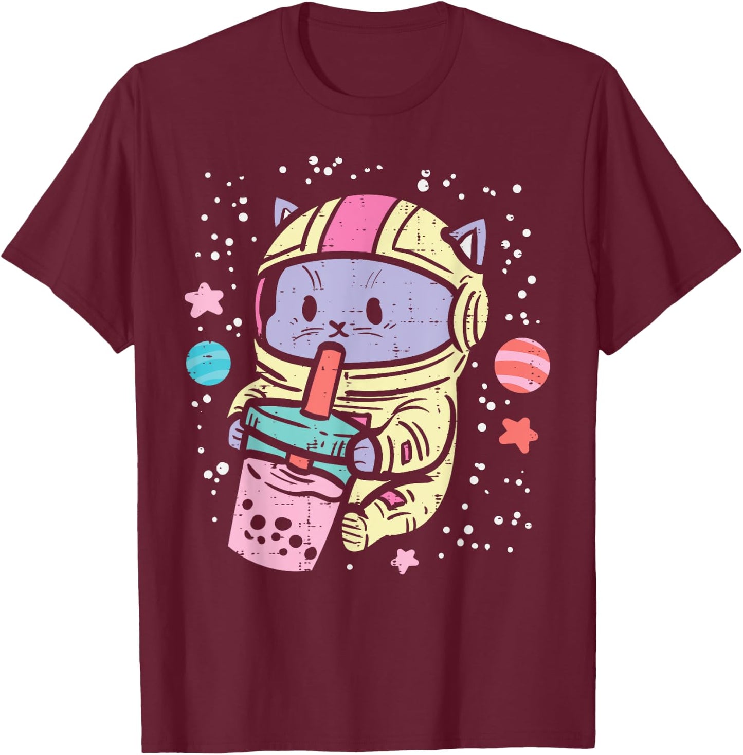 Cat Astronaut Boba Bubble Tea Kawaii Boys Girls Kids Toddler T-Shirt - T-Shirt | Maroon