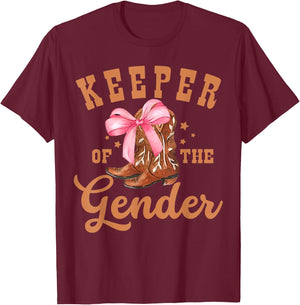 Keeper of The Gender Bow Or Cowboy Boot Gender Reveal T-Shirt - T-Shirt | Maroon
