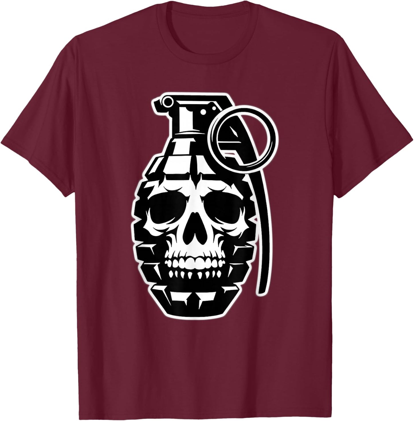 Grenade Skull Blackwork T-Shirt - T-Shirt | Maroon