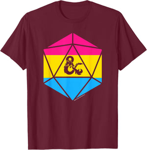 Dungeons & Dragons Pansexual Pride Flag Dice Logo T-Shirt - T-Shirt | Maroon