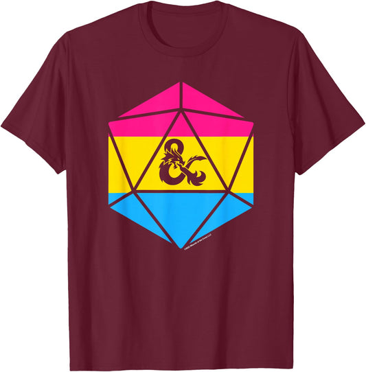 Dungeons & Dragons Pansexual Pride Flag Dice Logo T-Shirt - T-Shirt | Maroon