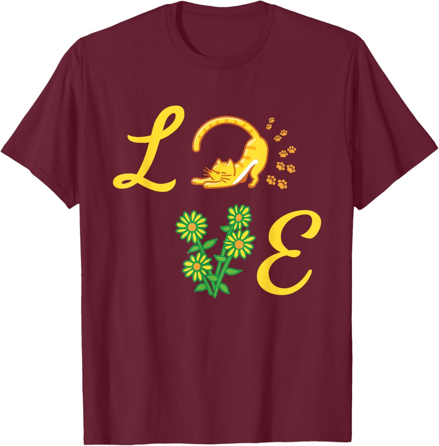 Sunflower Love Flora Cat Kitten Bouquet Florists Women Kids T-Shirt - T-Shirt | Maroon