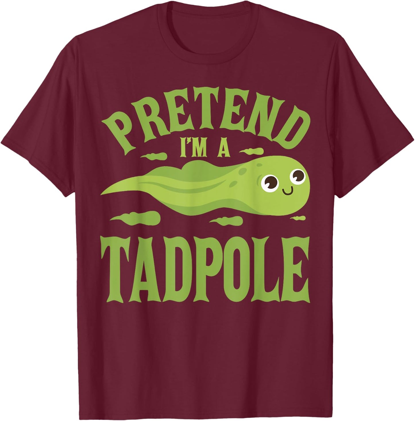 Pretend Tadpole Costume Amphibian Outfit Adult Black Medium Modern Cartoon Halloween T-Shirt - T-Shirt | Maroon