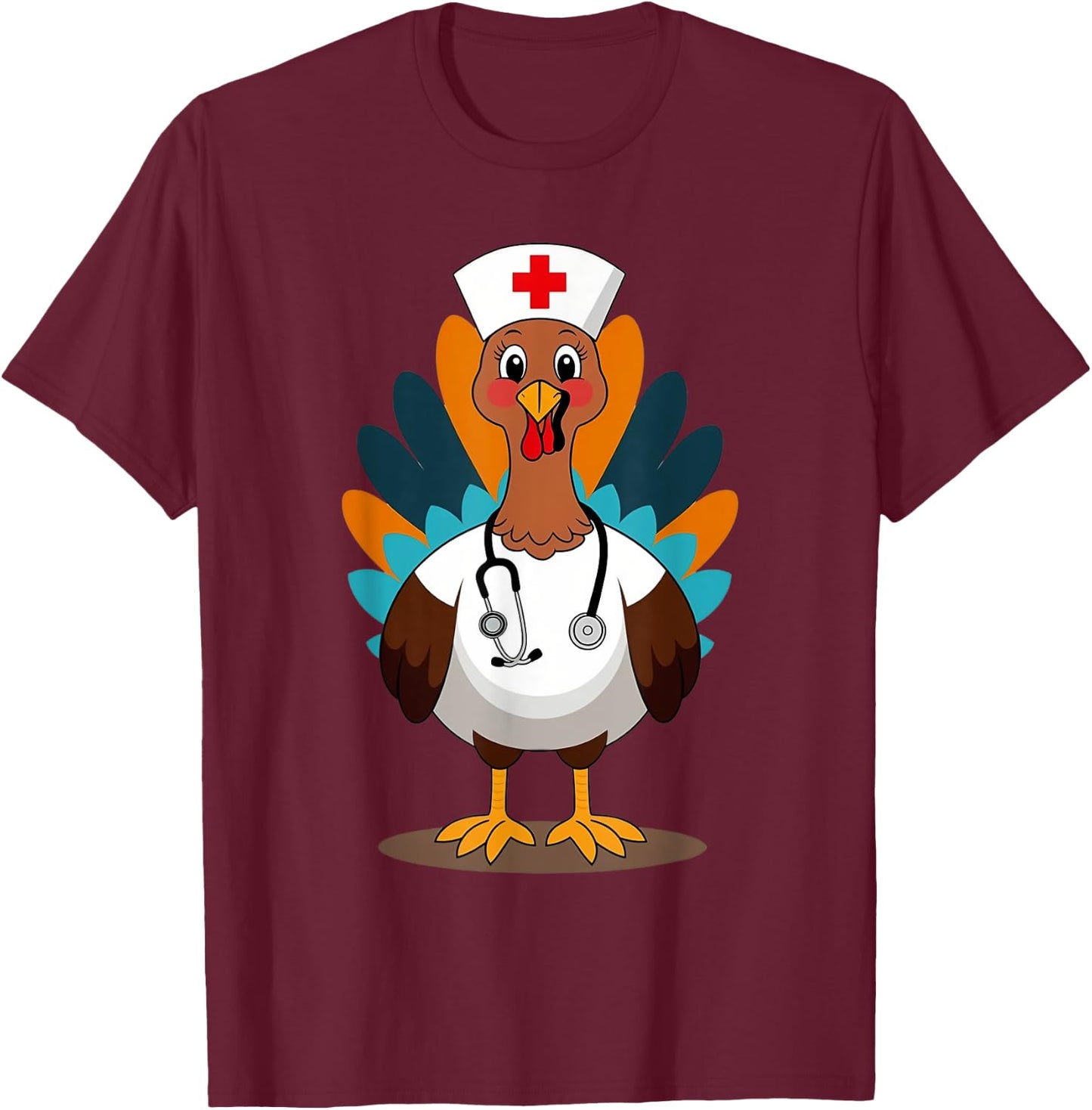 Thanksgiving Scrub Tops Women Turkey Nurse Holiday Nursing T-Shirt - T-Shirt | Maroon