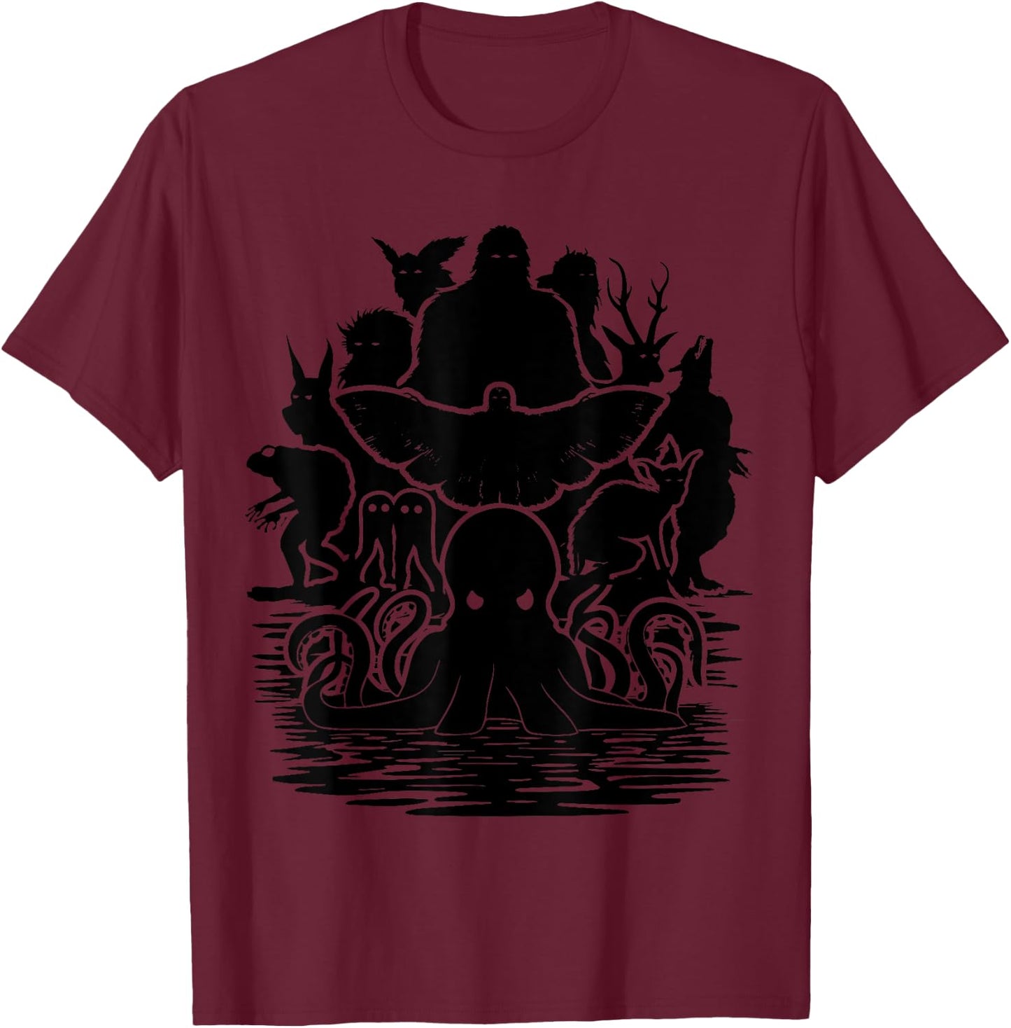 Bigfoot Mothman Dogman Other Monsters! Funny Cryptid T-Shirt - T-Shirt | Maroon