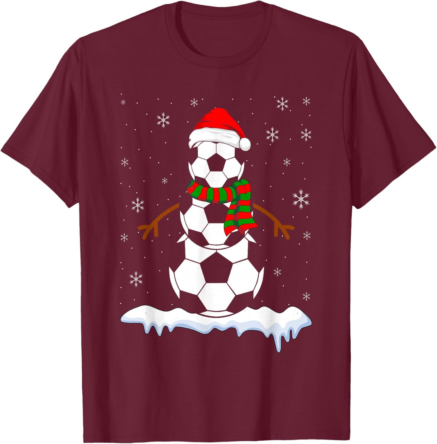 Funny Football Snowman for Boys Girls Christmas Soccer T-Shirt - T-Shirt | Maroon