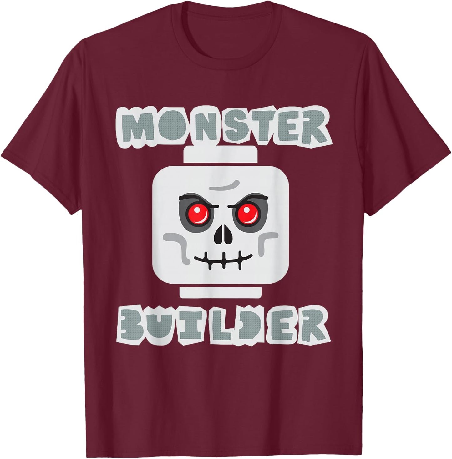 Halloween Building Bricks Monster Builder Skull Head funny T-Shirt - T-Shirt | Maroon