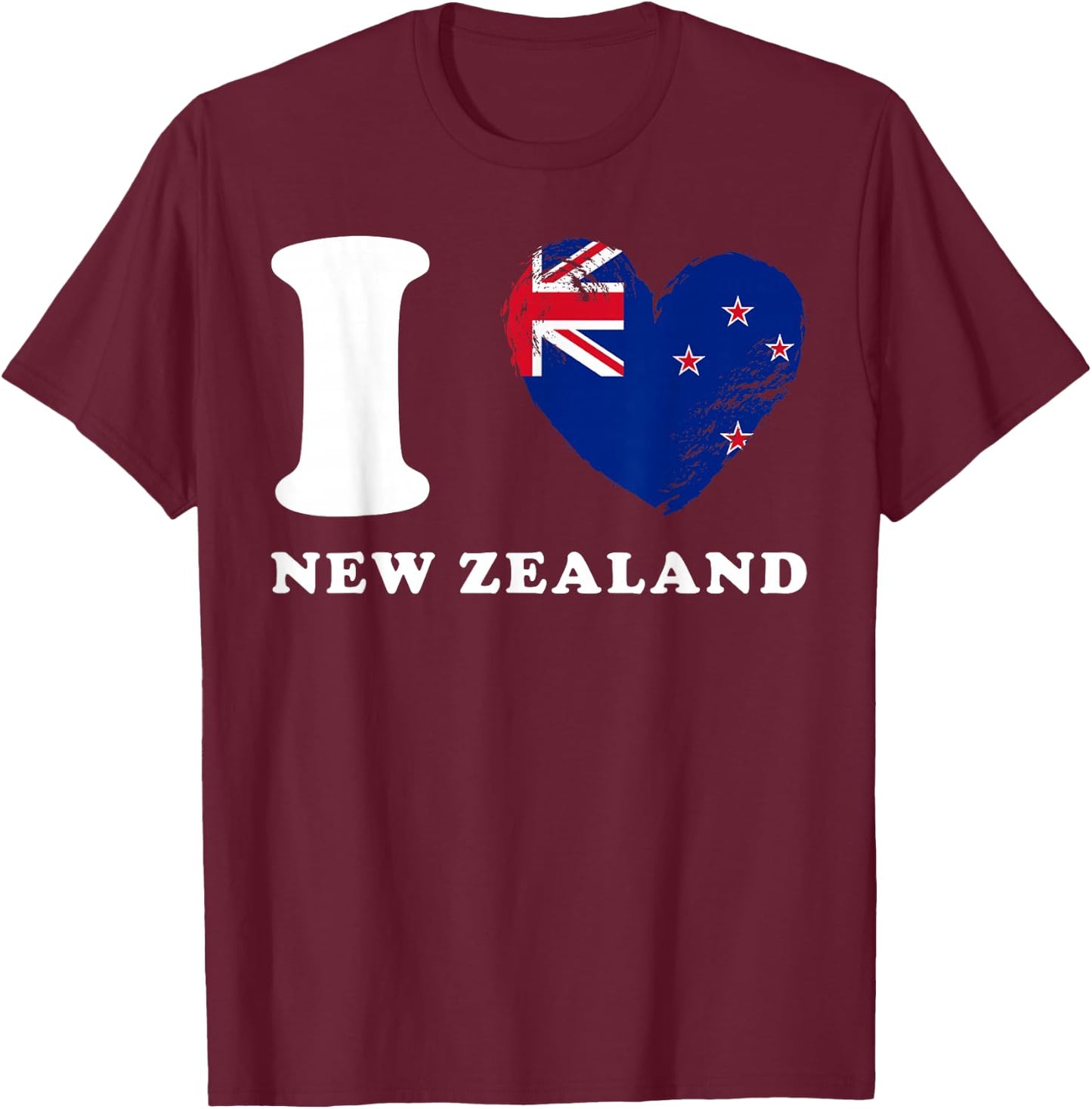 I Love New Zealand - Heart Flag New Zealand T-Shirt - T-Shirt | Maroon