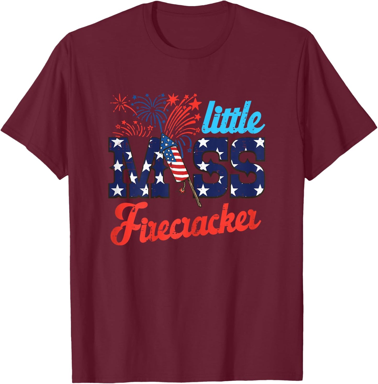 4th of July Little Miss Firecracker Cute Girls Kids Toddler T-Shirt - T-Shirt | Maroon