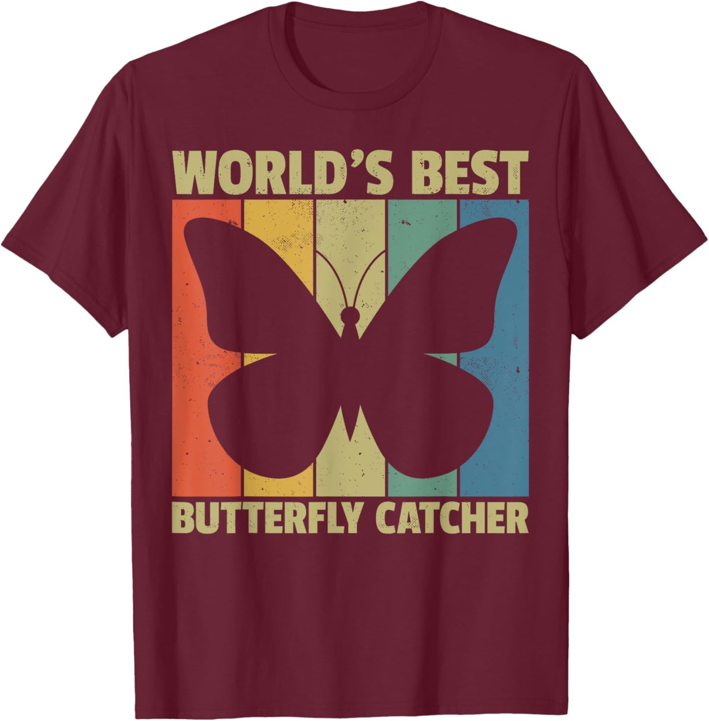 World's Best Butterfly Catcher Retro Nature Lovers T-Shirt - T-Shirt | Maroon