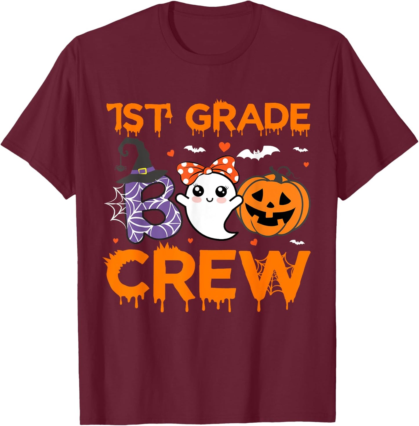 1st Grade Boo Crew Teacher Student Halloween Costume T-Shirt - T-Shirt | Maroon