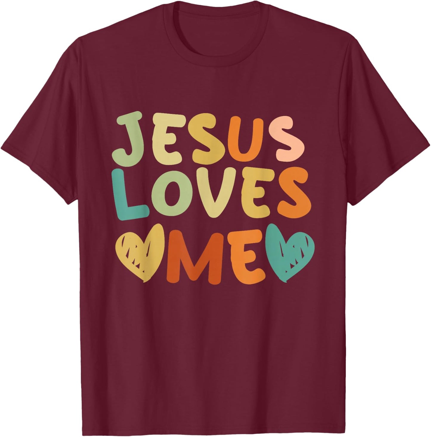 Groovy Jesus Loves Me Biblical Christian Church Retro T-Shirt - T-Shirt | Maroon