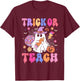 Trick Or Teach Groovy Halloween Floral Ghost Teacher T-Shirt - T-Shirt | Maroon