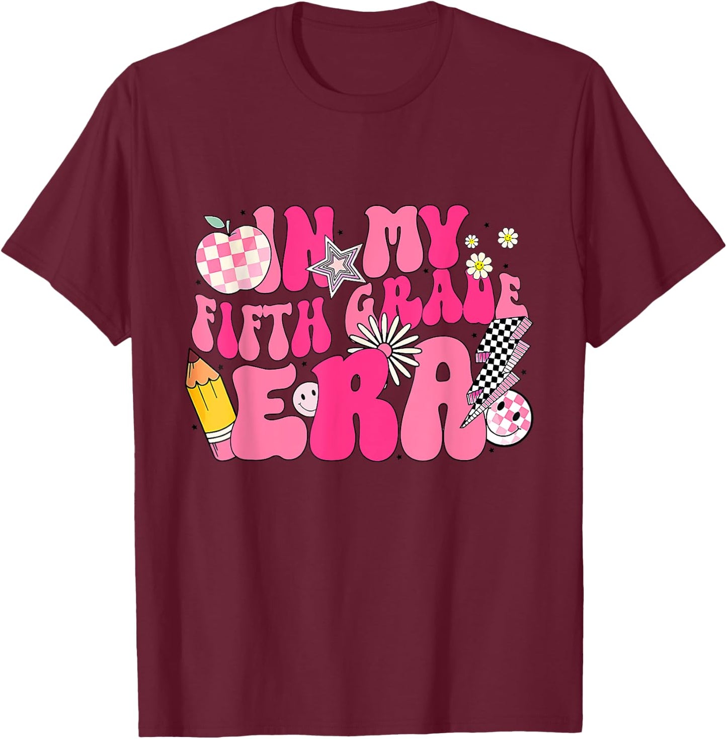 In My 5th Grade Era Groovy Last Day Of Fifth Grade Graduate T-Shirt - T-Shirt | Maroon