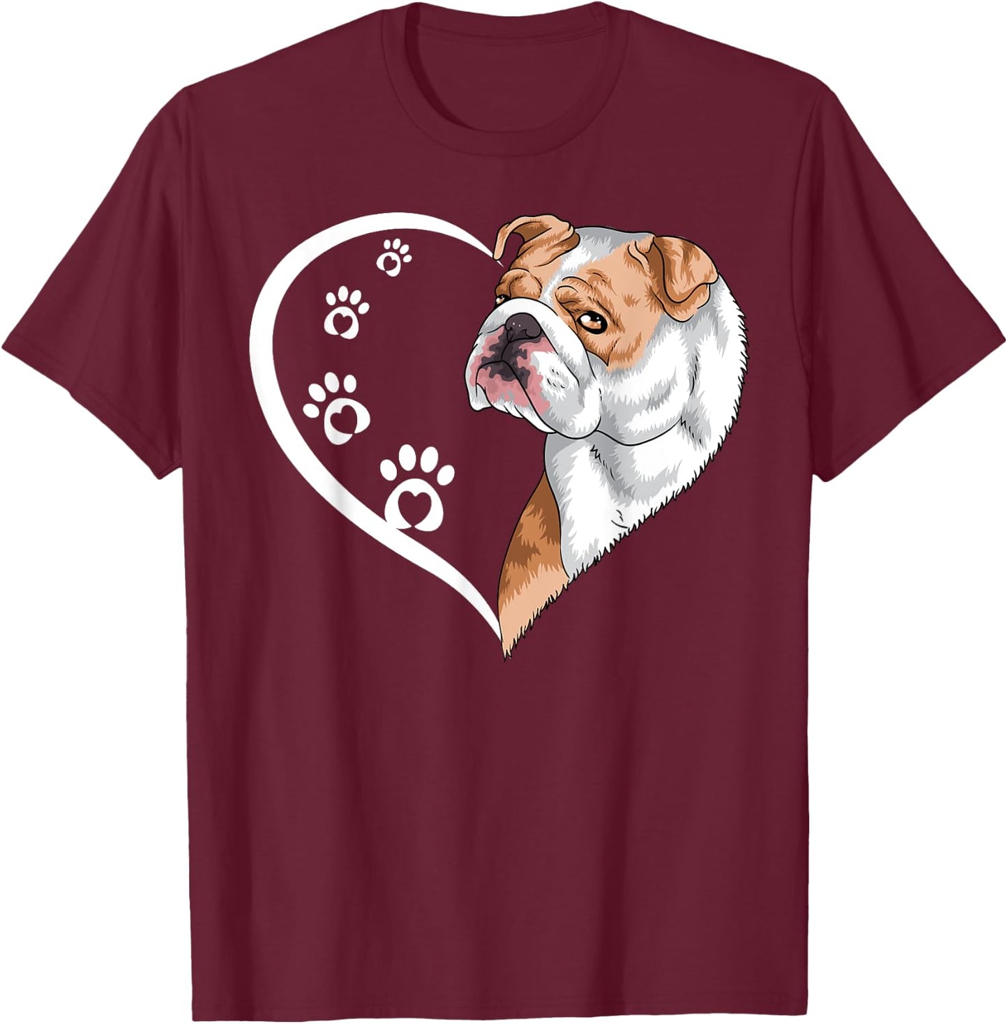 English Bulldog Shirts Girls Kids Heart Cute T-Shirt - T-Shirt | Maroon